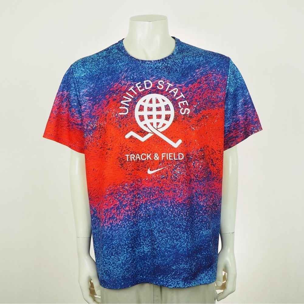 Nike Team USA Track & Field Miler Tee Shirt Mens XL Blue Dri-Fit USATF Olympics